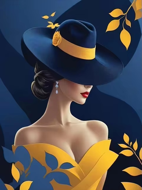 Vintage Fashion Wallpaper - Navy Blue Yellow Elegant Lady Wide