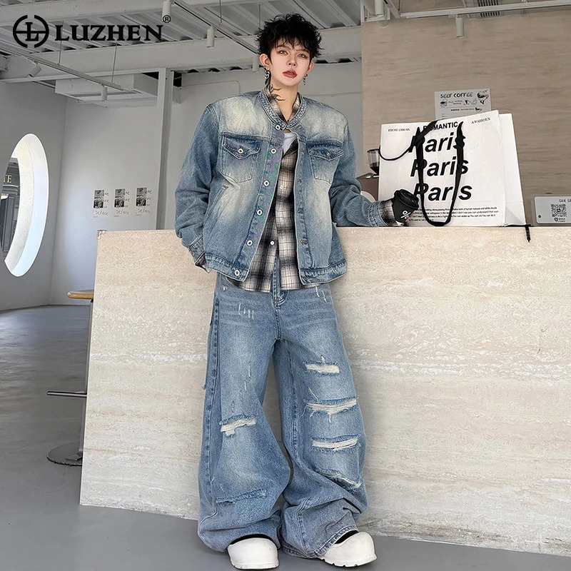 Vintage Fashion Mens - LUZHEN 2026 Autumn Vintage Washed Denim