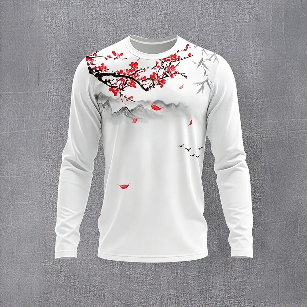 Vintage Fashion Mens - Chinese Style Ink Plum Blossom Long