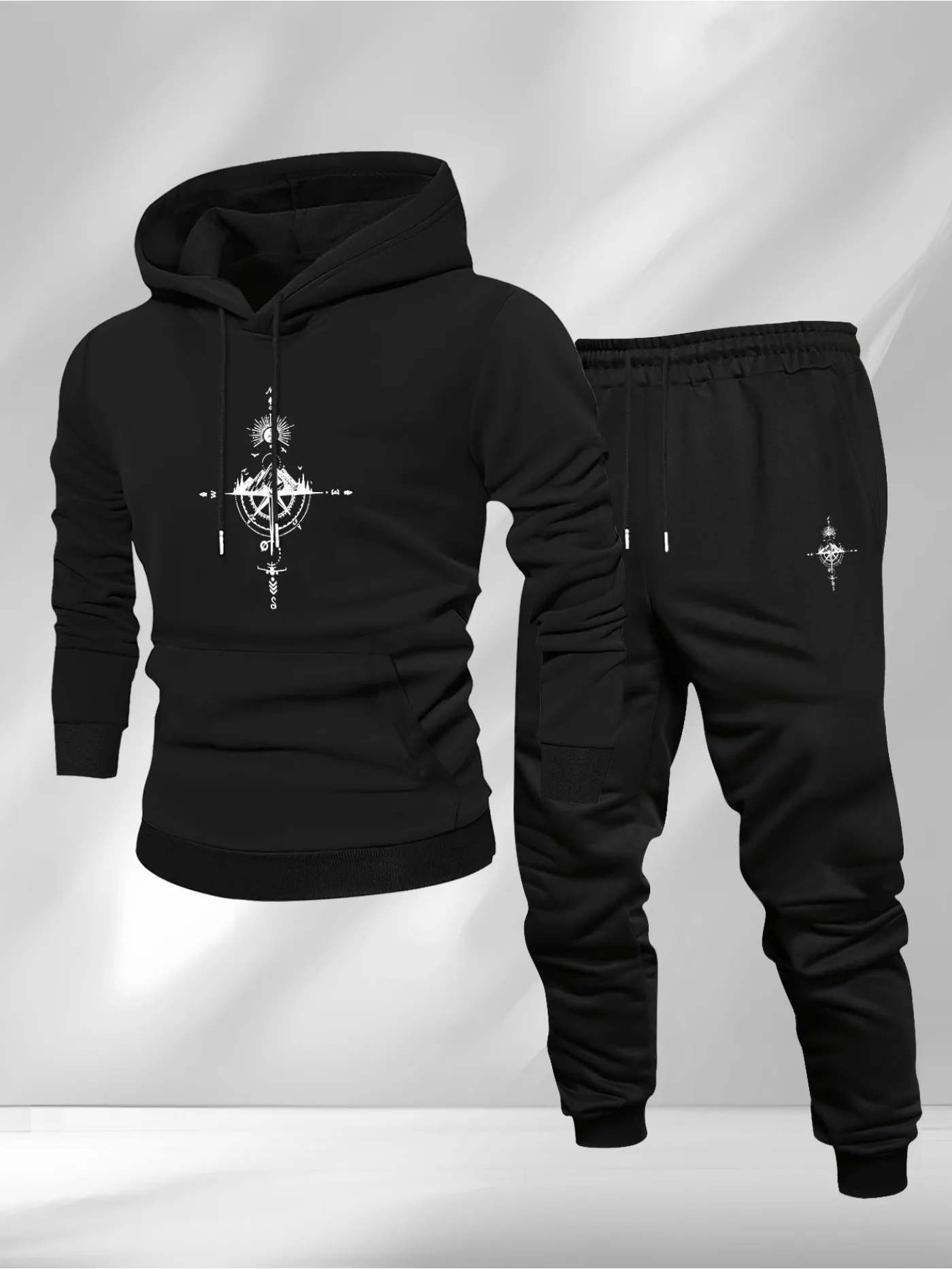 Vintage Compass Print Hoodie a - Vintage Fashion Outfits Men recension och pris